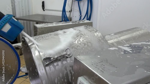 Cleaning and Washing of Salad Mixer in Production Process, Industrial Food Equipment, Hygiene Maintenance in Food Processing, Commercial Kitchen Operations