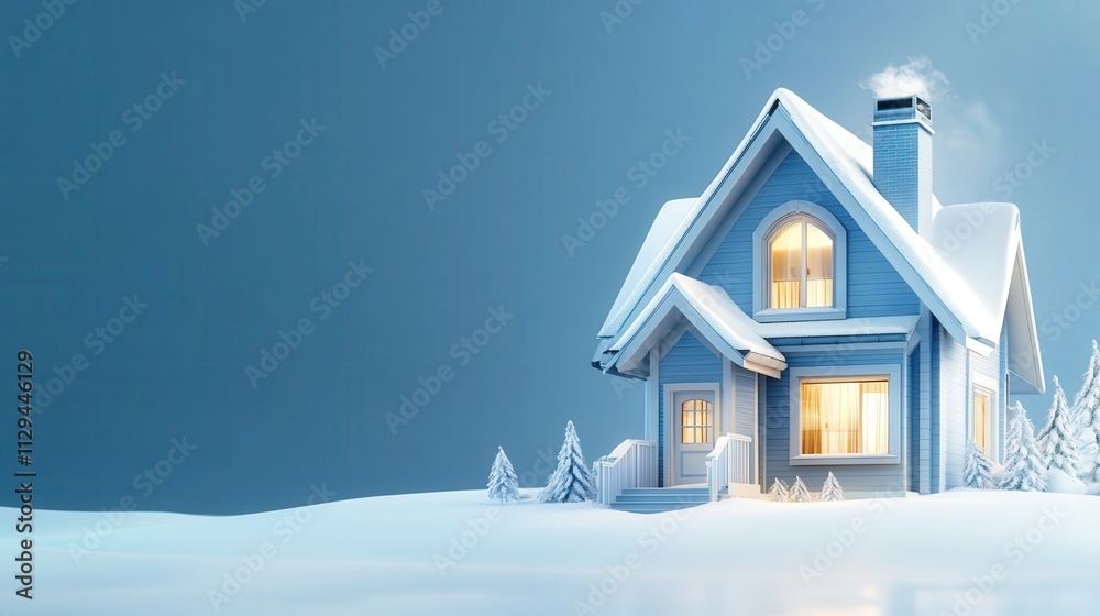 Fototapeta premium two story california house model in winter mountains, new home concept, copy space 