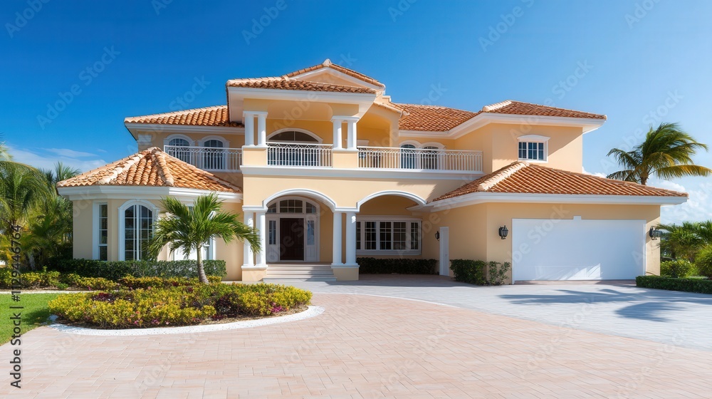 two story coral florida house, new home concept, copy space two story coral florida house, new home concept, copy space