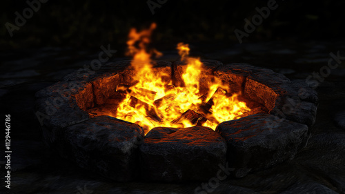 Glowing Embers and Flames in a Fire Pit. Generative AI image