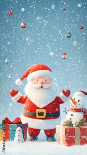 Merry christmas and happy new year greeting card with cute funny Santa Claus