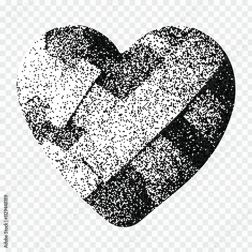 Broken heart patched with bandages, symbol of healing or heartbreak,with halftone stipple effect, for grunge punk y2k collage design. Vector illustration in stipple halftone brutalist retro design .