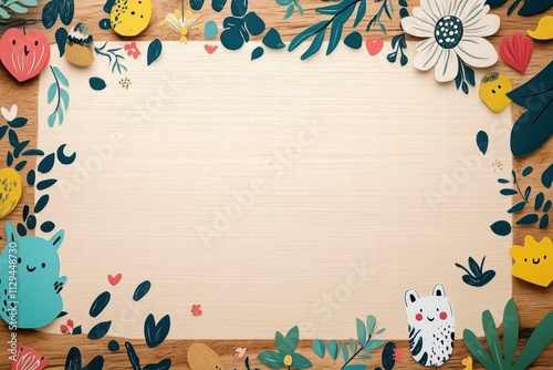 Printable kids background featuring playful animals and colorful floral designs ideal for creative projects photo