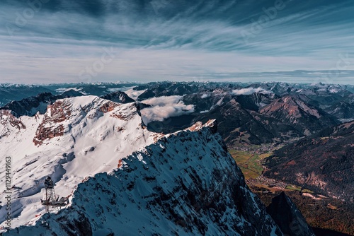 Panoramic view of the Tyrol and Bavarian Alps, Germany..Panoramic view of the Tyrol and Bavarian Alps, Germany. photo