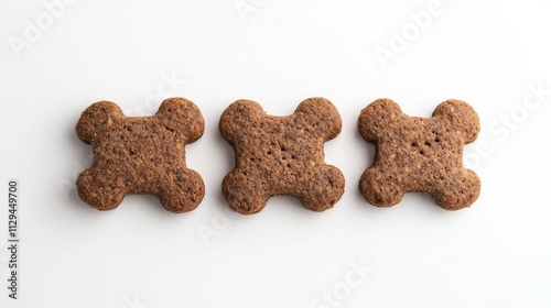 Delicious Brown Dog Treats in a Row on a Light Background Perfect for Pet Lovers and Animal Enthusiasts Looking for Healthy Snack Options for Their Furry Friends photo