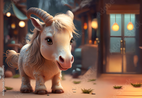 Obraz na płótnie cute Capricorn baby around beautiful cozy domestic background. Digital artwork. Ai generated w salonie