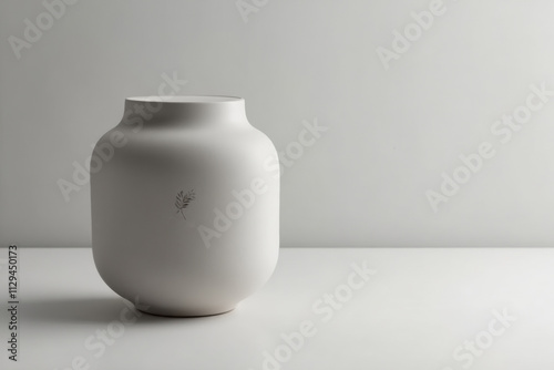 Minimalistic white ceramic vase with copy space for design