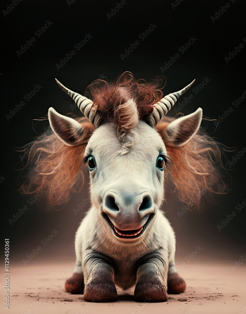 cutest Capricorn baby around beautiful dark grey gradient background. Digital artwork. Ai generated