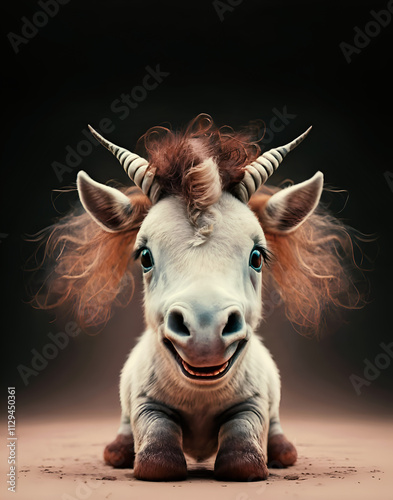 Obraz na płótnie cutest Capricorn baby around beautiful dark grey gradient background. Digital artwork. Ai generated w salonie