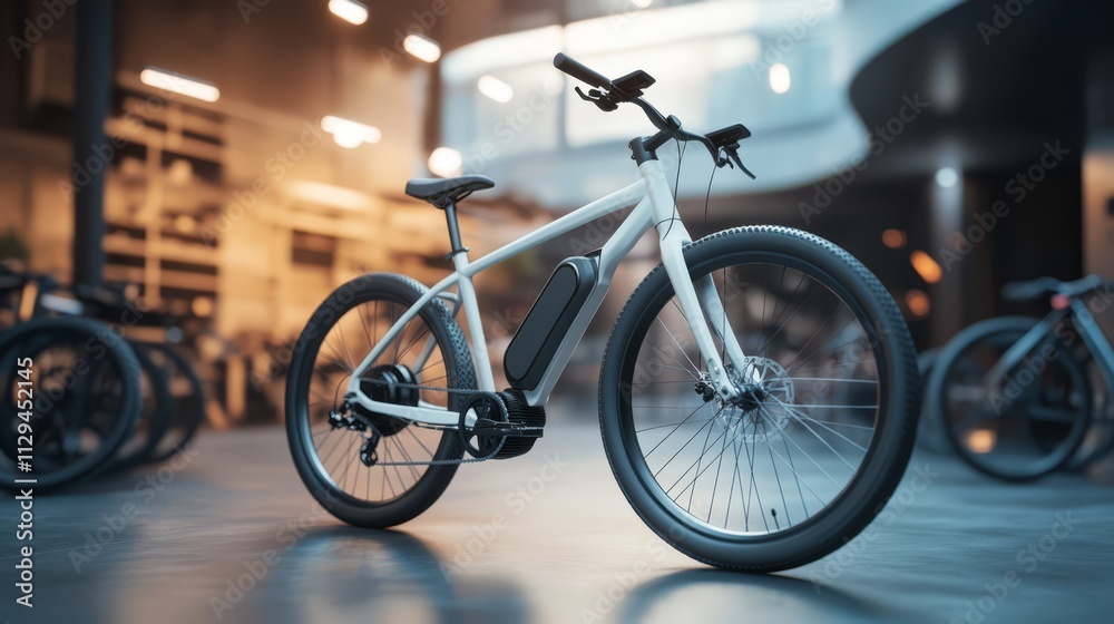 Modern electric bicycle in showroom. (1)
