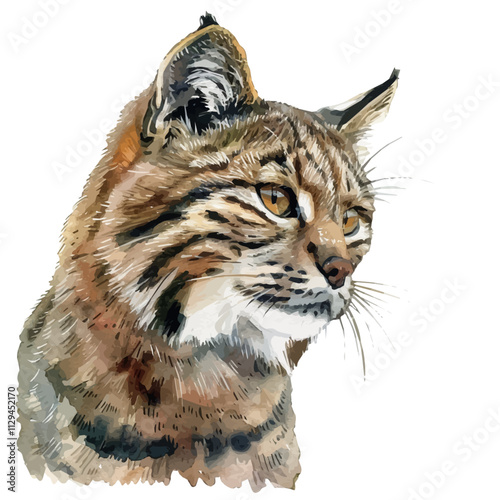 A watercolor drawing of a wildcat, isolated on a white background. Wildcat vector.