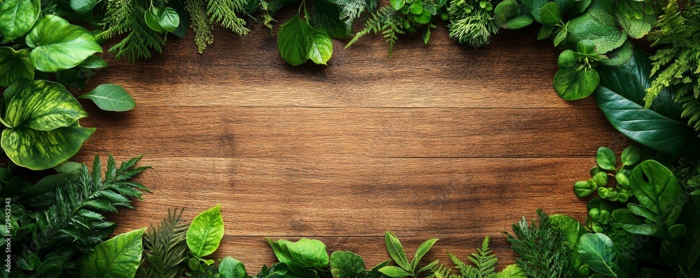 Lush Green Plants Adorning a Warm Wooden Tabletop, Generative AI Lush Green Plants Adorning a Warm Wooden Tabletop, Generative AI