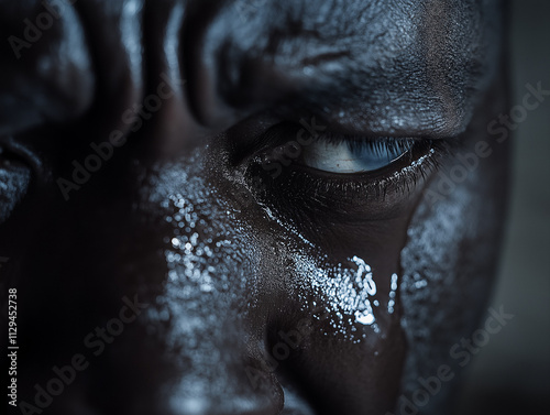 Person wiping away tears in soft natural light photo