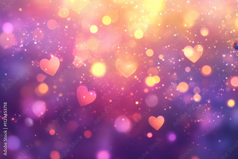 A dreamy and romantic background with heart-shaped bokeh lights, shimmering in shades of pink, purple, gold, and red on an abstract gradient backdrop Generative AI A dreamy and romantic background with heart-shaped bokeh lights, shimmering in shades of pink, purple, gold, and red on an abstract gradient backdrop Generative AI