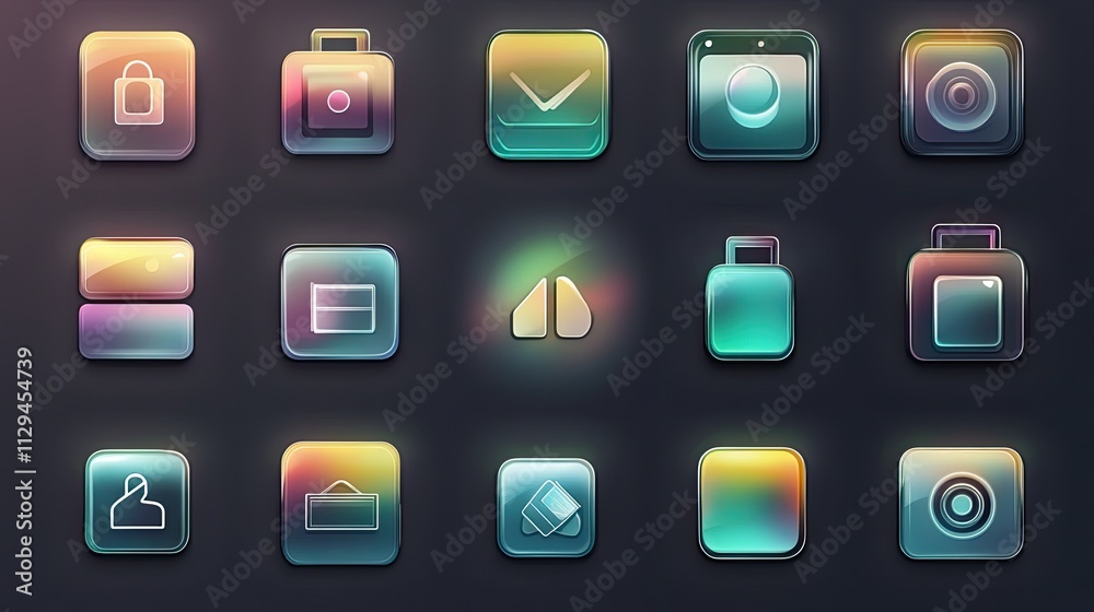 Colorful square glass app icons set. Colorful square glass app icons set.