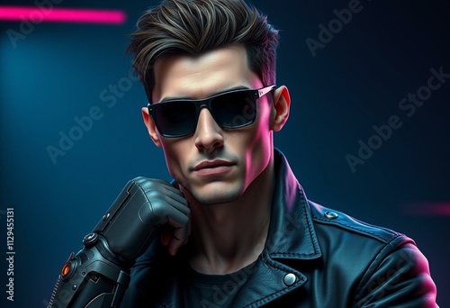 Futuristic cyberpunk portrait of a mysterious, androgynous man