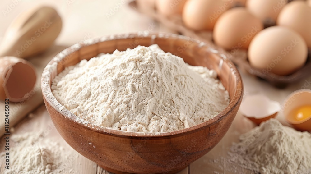 A bowl of flour with eggs A bowl of flour with eggs