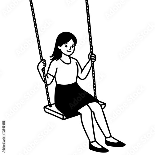 Girl on Swing Silhouette Vector Art.