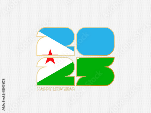 Abstract numbers 2025 with flag of Djibouti. photo