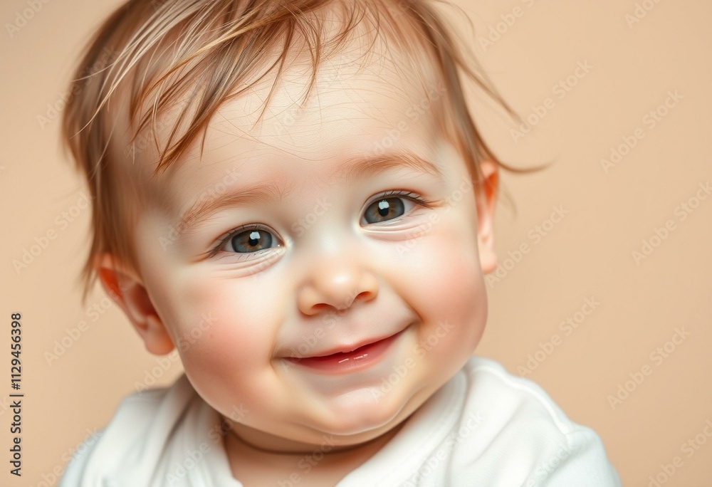 Cute baby portrait with gentle smile and bright eyes Cute baby portrait with gentle smile and bright eyes