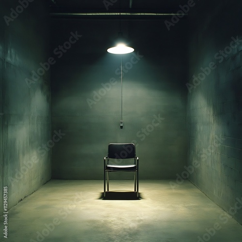 Wallpaper Mural Interrogation Room with Solitary Chair Under Spotlight Criminal Investigation Concept Torontodigital.ca