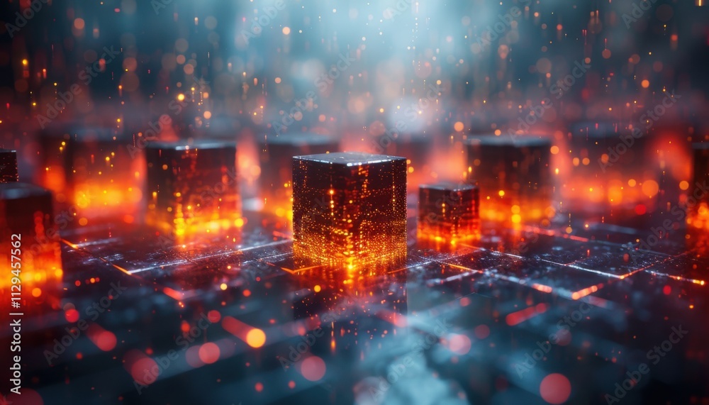A computer screen with a bunch of red cubes on it A computer screen with a bunch of red cubes on it