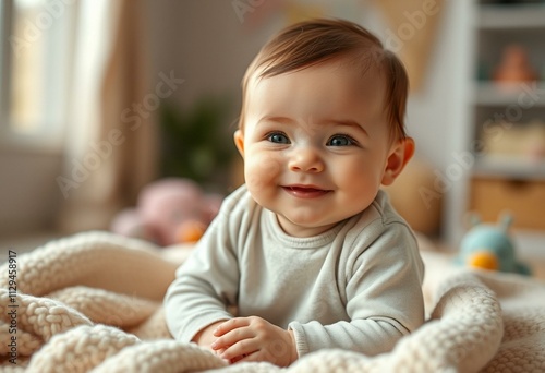 Cute baby portrait with soft focus and warm lighting