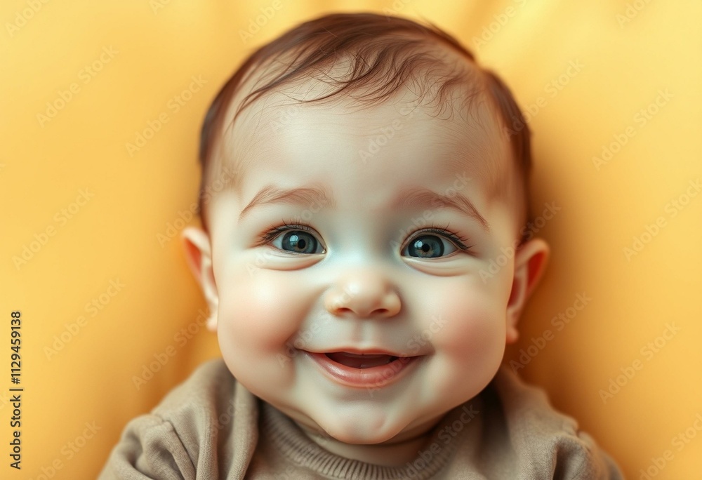 Photorealistic portrait of a cute baby with gentle smile and big eyes Photorealistic portrait of a cute baby with gentle smile and big eyes