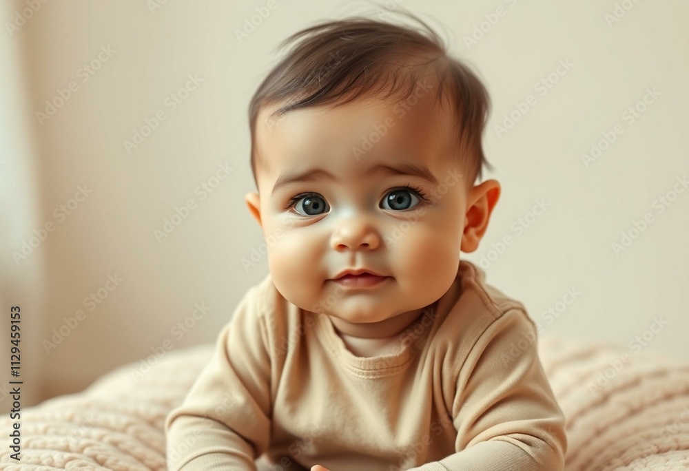 Photorealistic portrait of a cute baby in a warm atmosphere Photorealistic portrait of a cute baby in a warm atmosphere