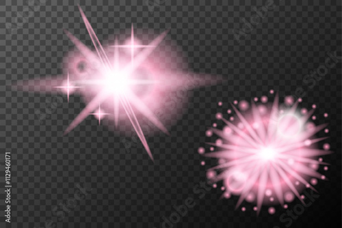 Set light effect Pink isolated flare explosion shiny dust line solar flare star spark neon light holidays festival, vector element