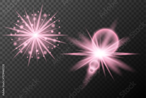 Set light effect Pink isolated flare explosion shiny dust line solar flare star spark neon light holidays festival, vector element