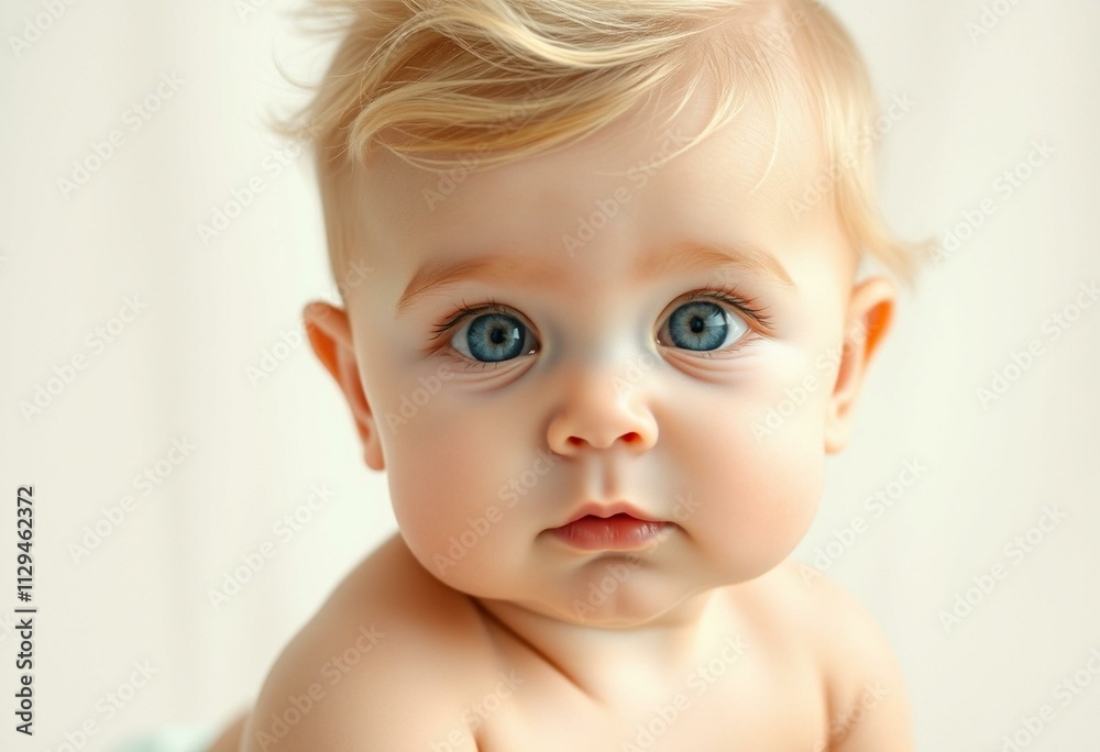 Cute baby portrait with soft hair and bright eyes Cute baby portrait with soft hair and bright eyes