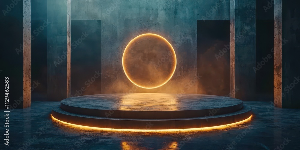 Large orange circle is in the center of a stage Large orange circle is in the center of a stage