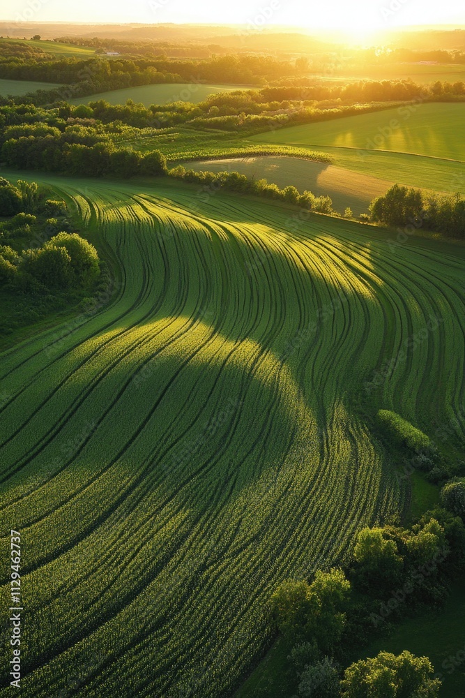 Green landscape with distant trees Green landscape with distant trees