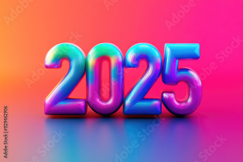 A bright and colorful 3D number representing 2025, styled with a smooth gradient finish and situated on a gradient background with a playful aesthetic.