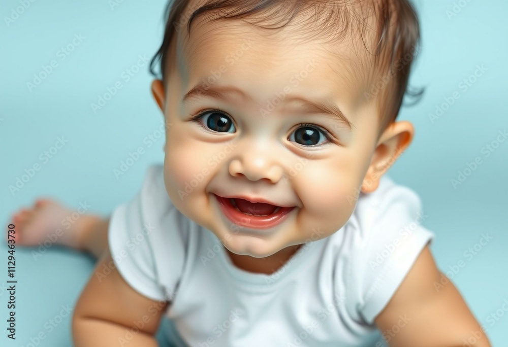 Cute baby portrait with soft lighting and pastel background
