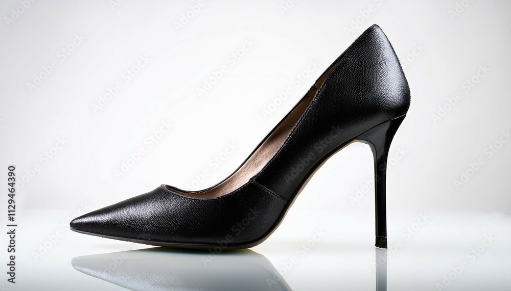 elegant black high heel shoe on white background for fashion display