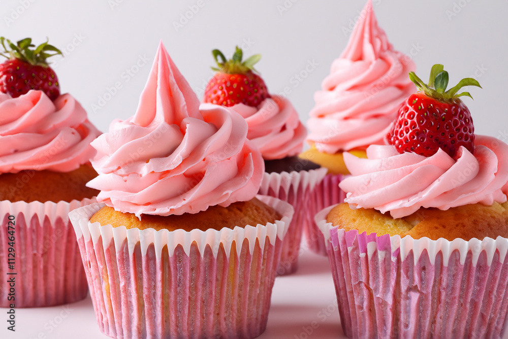 Four cupcakes with pink frosting strawberries. Cupcake with strawberries gray background. Pink cupcake with strawberries berries and a strawberry cream. A cupcake with a pink and gray berry lifestyle. Four cupcakes with pink frosting strawberries. Cupcake with strawberries gray background. Pink cupcake with strawberries berries and a strawberry cream. A cupcake with a pink and gray berry lifestyle.
