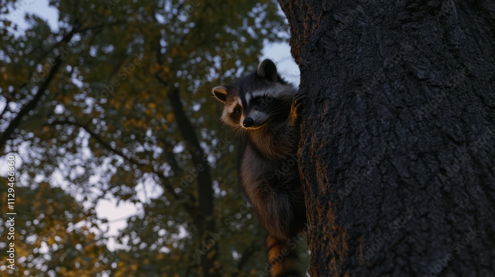 Raccoon climbing a tree at dusk. (1) Raccoon climbing a tree at dusk. (1)