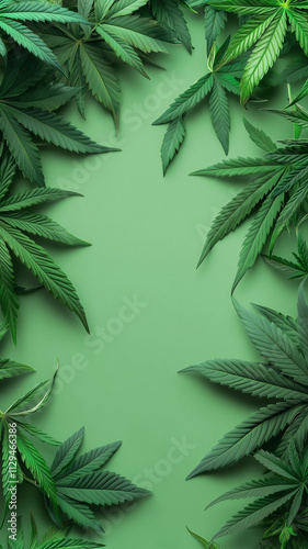 New Years Eve themed cannabis background of marijuana plants against green background for legal weed advertisement in smartphone 9:16 aspect ratio.