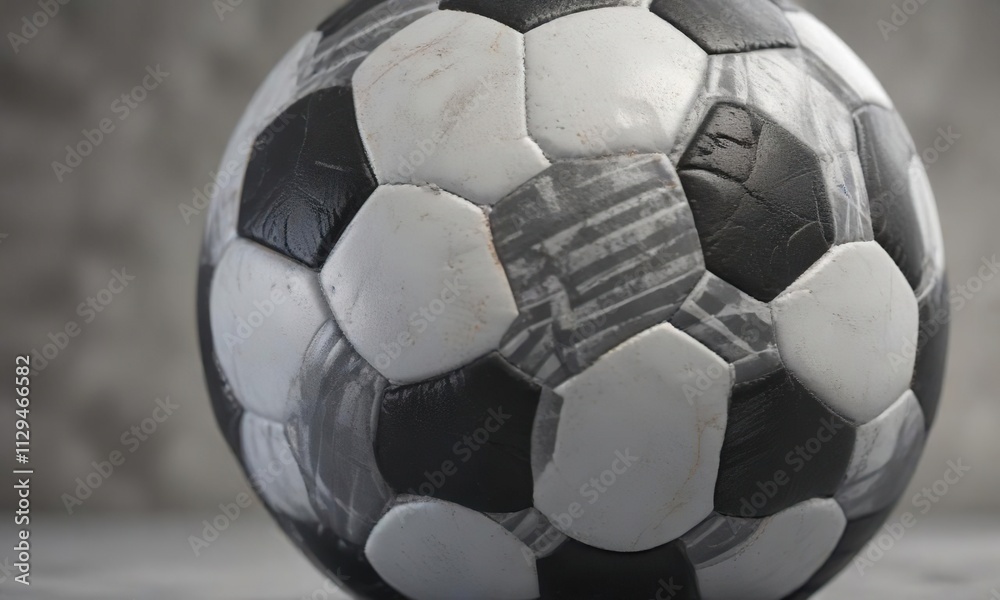 Fototapeta premium Close-up of a gray football or soccer ball on a gray background with blurred motion lines around it, soccer ball, gray ball