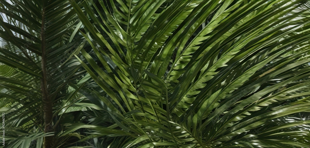 Close-up of a single large tropical palm frond with intricate details, botanical, Close-up of a single large tropical palm frond with intricate details, botanical,