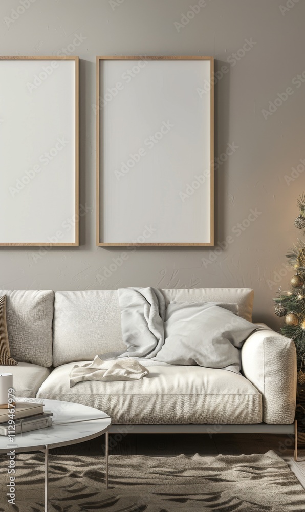 Decorate your living room for the New Year with a delightful set of picture frames, perfect for displaying holiday memories, nestled beside a beautifully adorned Christmas tree Decorate your living room for the New Year with a delightful set of picture frames, perfect for displaying holiday memories, nestled beside a beautifully adorned Christmas tree