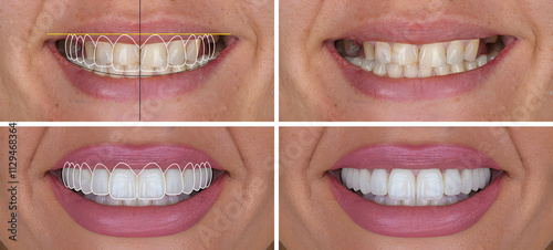 PrintSmile design treatment in dental aesthetic dentistry with laminate veneers and dental crown restorations using computer-aided design. Dental design treatment, before-and-after, and digital design
