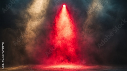 Red spotlight illuminating smoky stage.