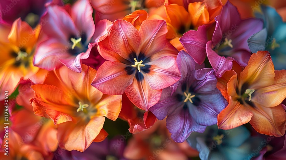A breathtaking display of colorful tulips fills the Flower Market with vibrant blooms. Visitors admire the dazzling array of reds, yellows, and purples while spring shines brightly A breathtaking display of colorful tulips fills the Flower Market with vibrant blooms. Visitors admire the dazzling array of reds, yellows, and purples while spring shines brightly