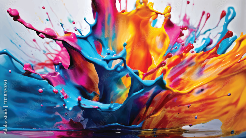 Colorful paint splash isolated on white background. Abstract colorful splash. Colorful paint explosion, illustration.	