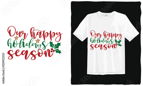 Merry Christmas T-shirt design. Santa clothes cartoon characters t-shirts. Christmas elements t-shirt. bells, Santa, deer, angel, cookies, showman, snowstar, drums, mittens, Christmas holiday t-shirt.