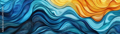 Abstract Wave Composition Blue and Gold Swirls, Digital Painting, Fluid Art, Abstract art , wave, swirl