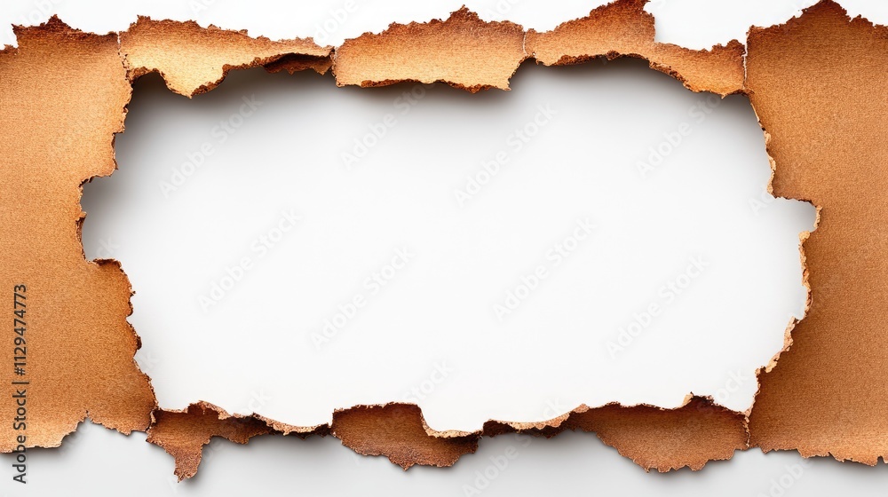 Detailed depiction of burnt paper isolated on a white background. The sharp focus highlights every torn edge, showcasing the textures and nuances of charred surfaces Detailed depiction of burnt paper isolated on a white background. The sharp focus highlights every torn edge, showcasing the textures and nuances of charred surfaces